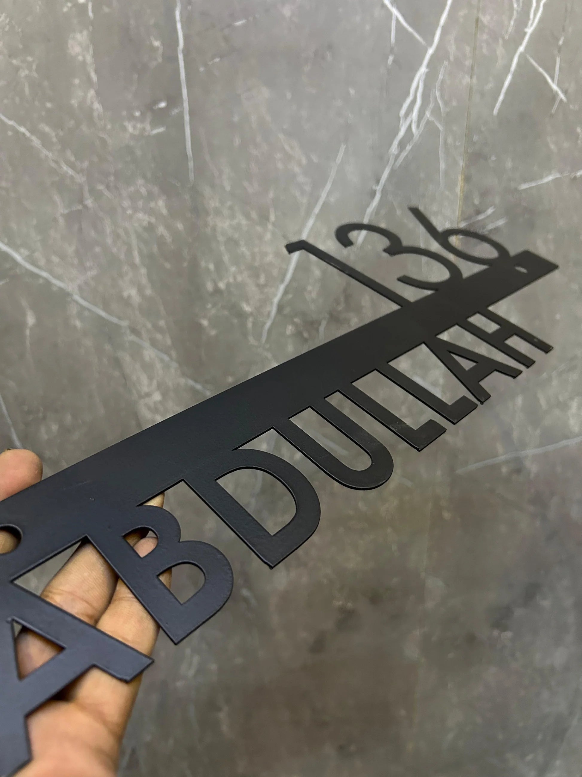 Modern LED Backlit Metal House Number Sign – Custom Matte Black MS Iron Name & Address Plaque