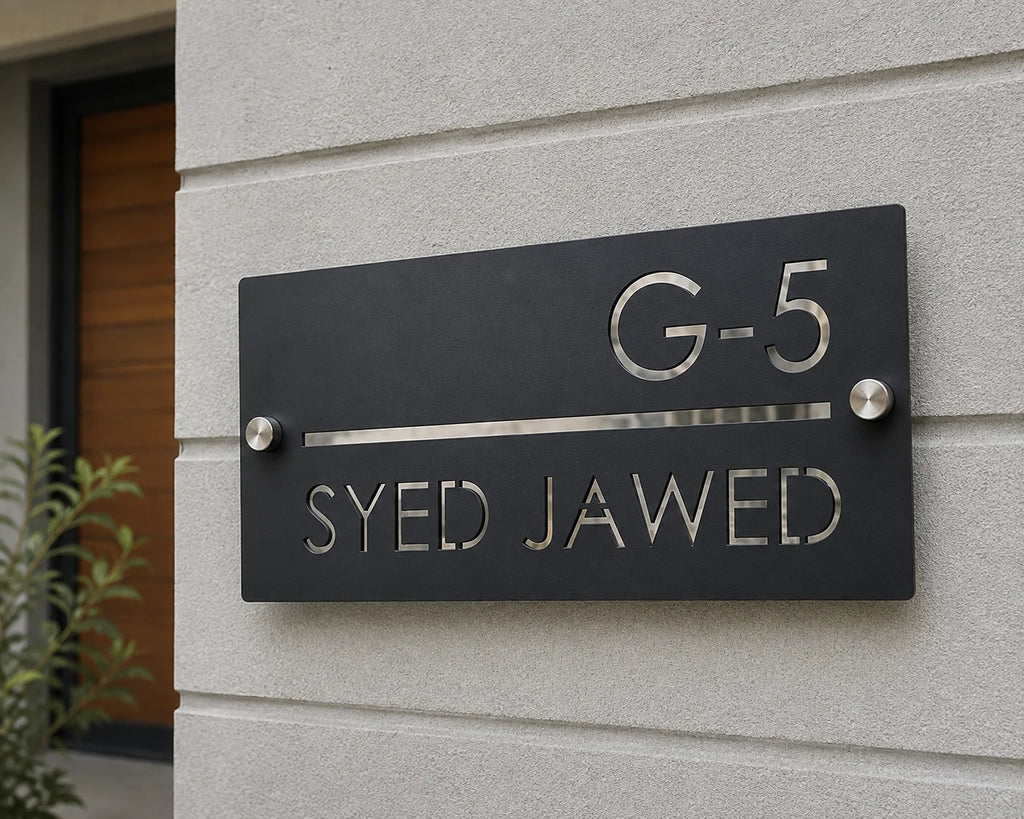 Customized Metal House Name Plate | Powder Coated with SS Mirror Finish