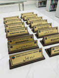 Government Officer Desk Name Plate — Gold Engraved with Department Logo