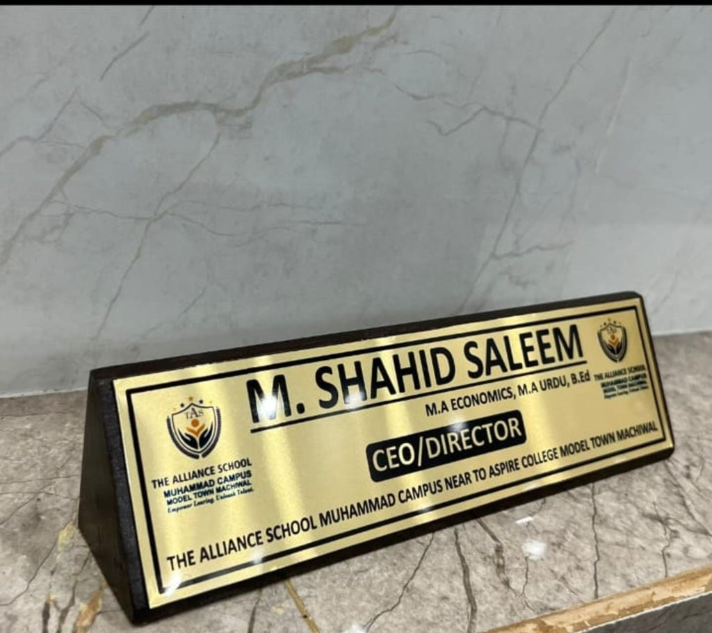 Consultant Desk Name Plate — Gold on Black, Professional Clinic Signage