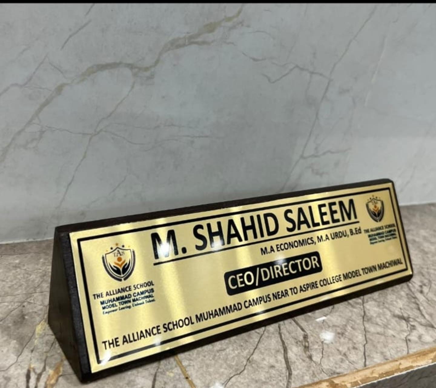 Consultant Desk Name Plate — Gold on Black, Professional Clinic Signage