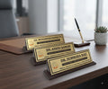 Consultant Desk Name Plate — Gold on Black, Professional Clinic Signage