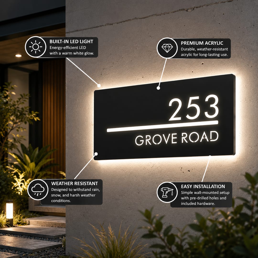 Custom LED House Number Plaque