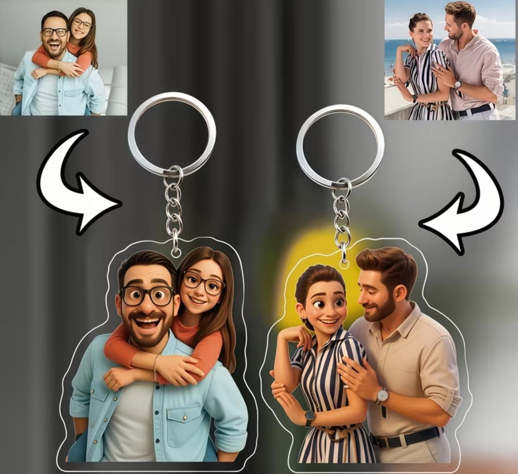 Custom Photo Cartoon Animation Style Keychain- Personalized Keychain, Modern Fun Art, Suitable for Kitchen Decoration, Family Photos, and Unique Gift Ideas, Custom Keychain, Elegant Souvenir for Weddings, Birthdays, Mother's Day, Valentine's Day