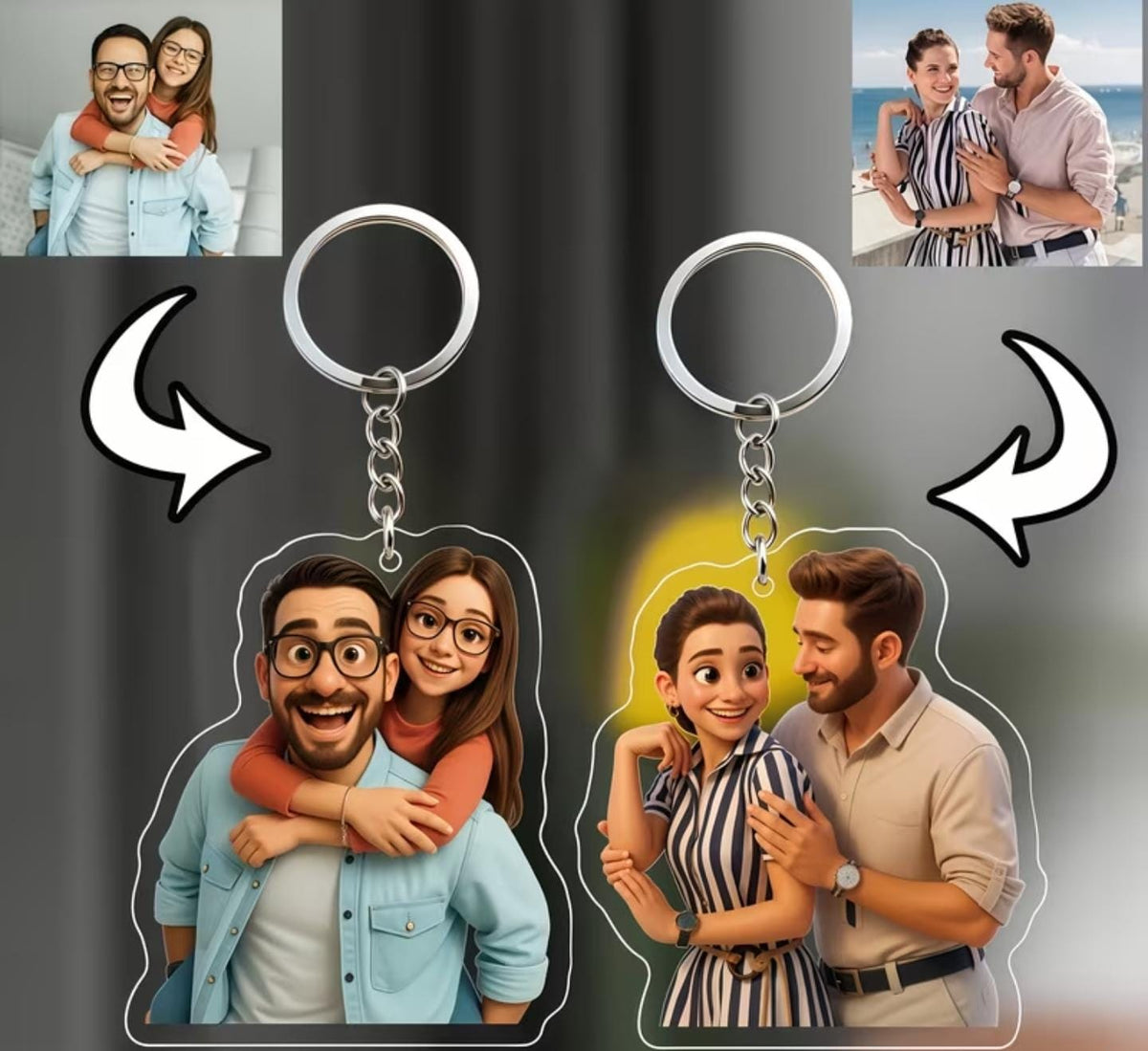 Custom Photo Cartoon Animation Style Keychain- Personalized Keychain, Modern Fun Art, Suitable for Kitchen Decoration, Family Photos, and Unique Gift Ideas, Custom Keychain, Elegant Souvenir for Weddings, Birthdays, Mother's Day, Valentine's Day