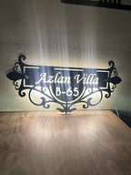 Ornamental LED Metal House Name Plate – Custom Villa Name Sign | Premium Matte Black MS Iron