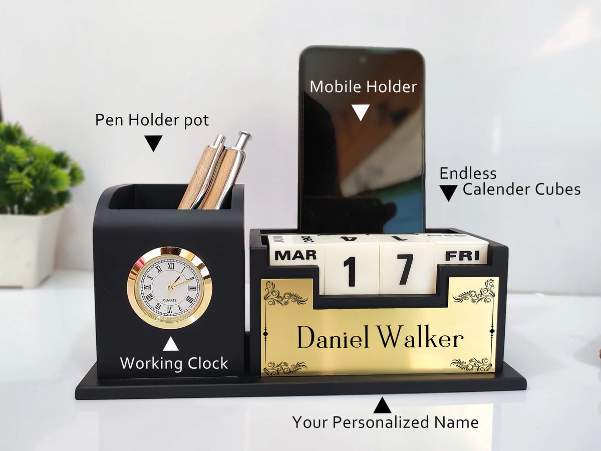Personalized Arcylic Desk Organizer: Pen Holder, Mobile Dock, Engraved Gift